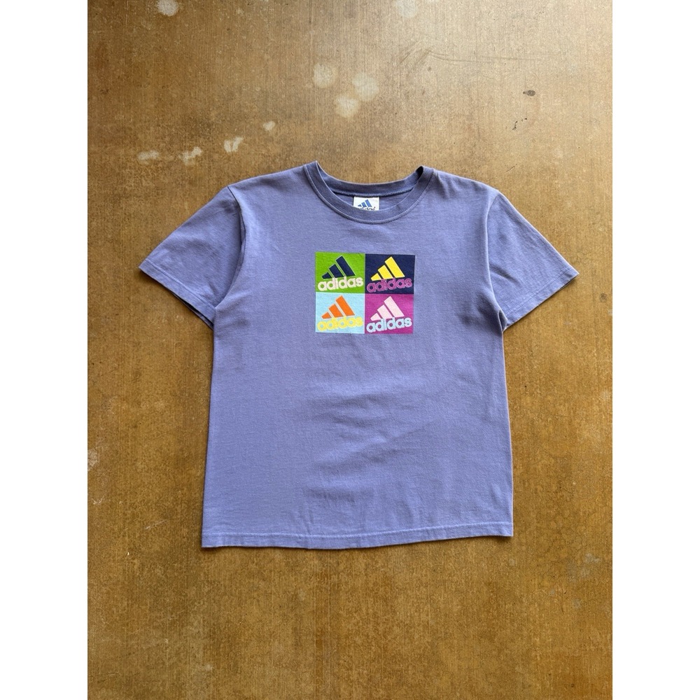VTG 90s Adidas Lavender Pop Art Multi Logo Andy Warhol Style T-Shirt Small USA
